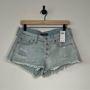 Abercrombie & Fitch Light Wash Boyfriend Denim Cut-off Shorts (27)